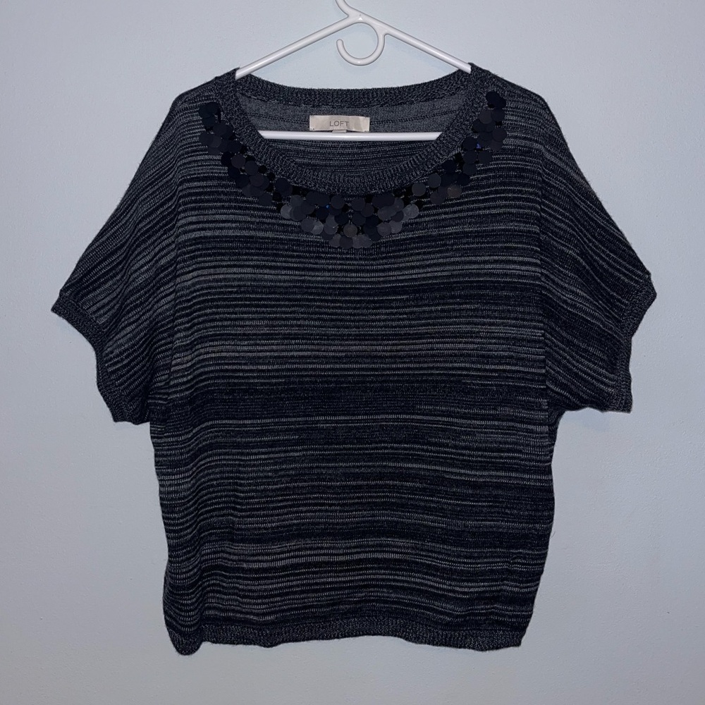 Black/Gray Striped Sequin Wool Blend Sweater
